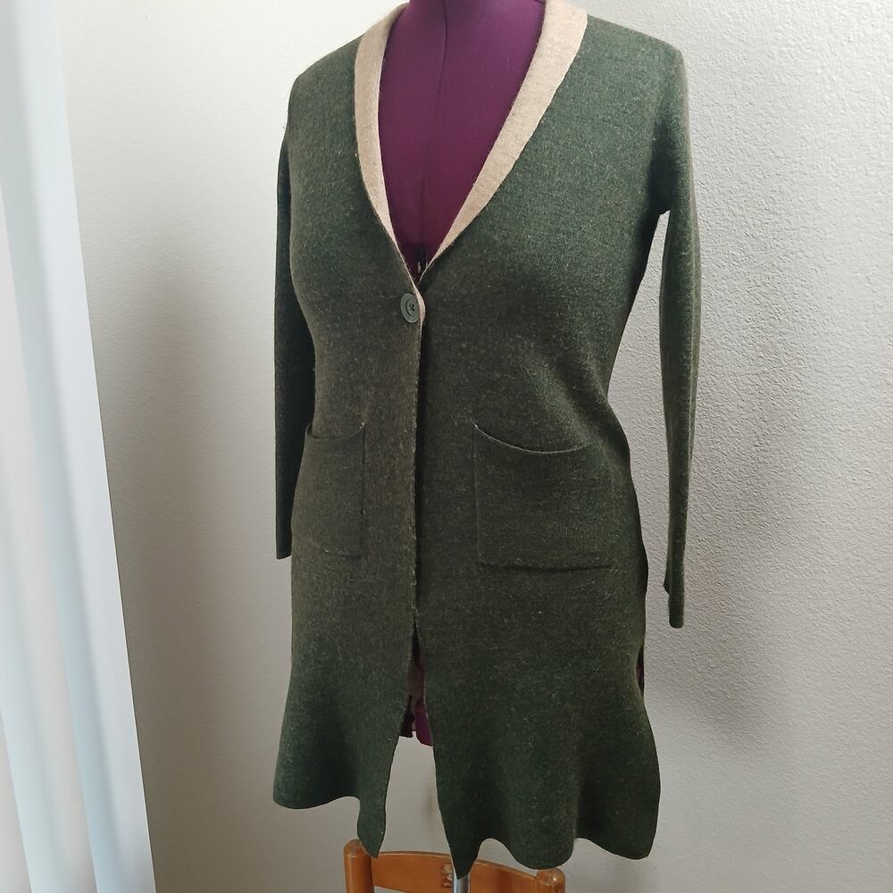 Paul Costelloe Merino Wool Blend Cardigan S black label midi 1-button pockets